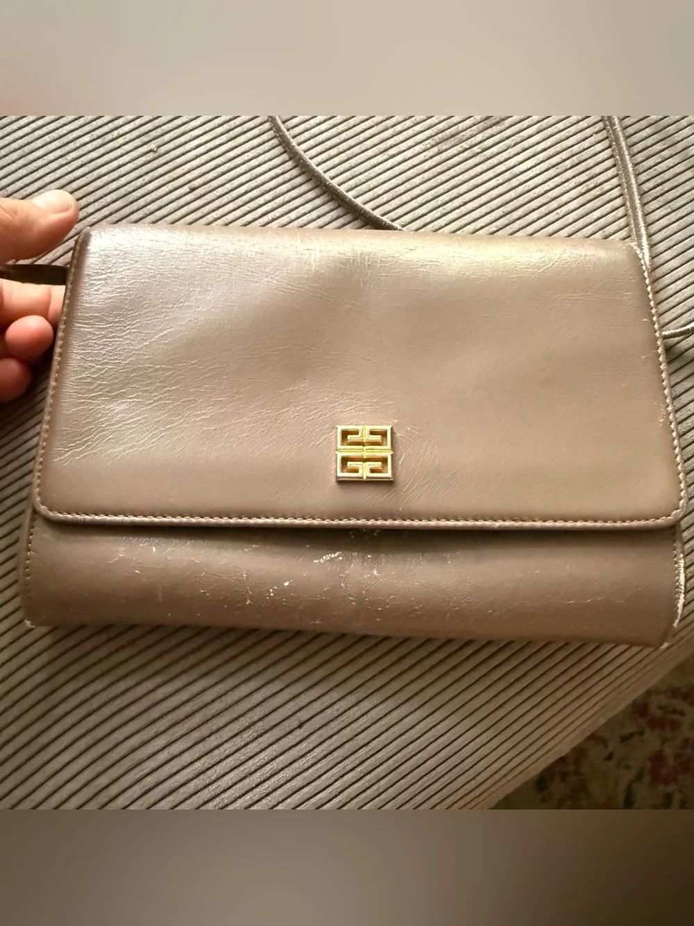 Givenchy Taupe/Brown Leather Messenger Bag with Gold Logo